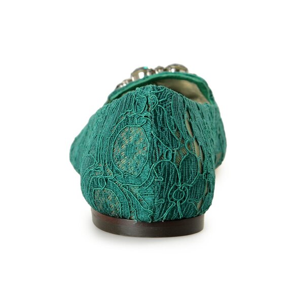 Dolce & Gabbana Women's Green Lace Leather Ballet Flat Shoes US 11.5 IT 41.5 - Picture 3 of 8